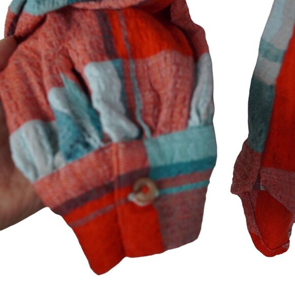 Pilcro Plaid Button-Up Blouse With Ruffle Detail‎ & Pocket - Size M - Picture 8 of 13